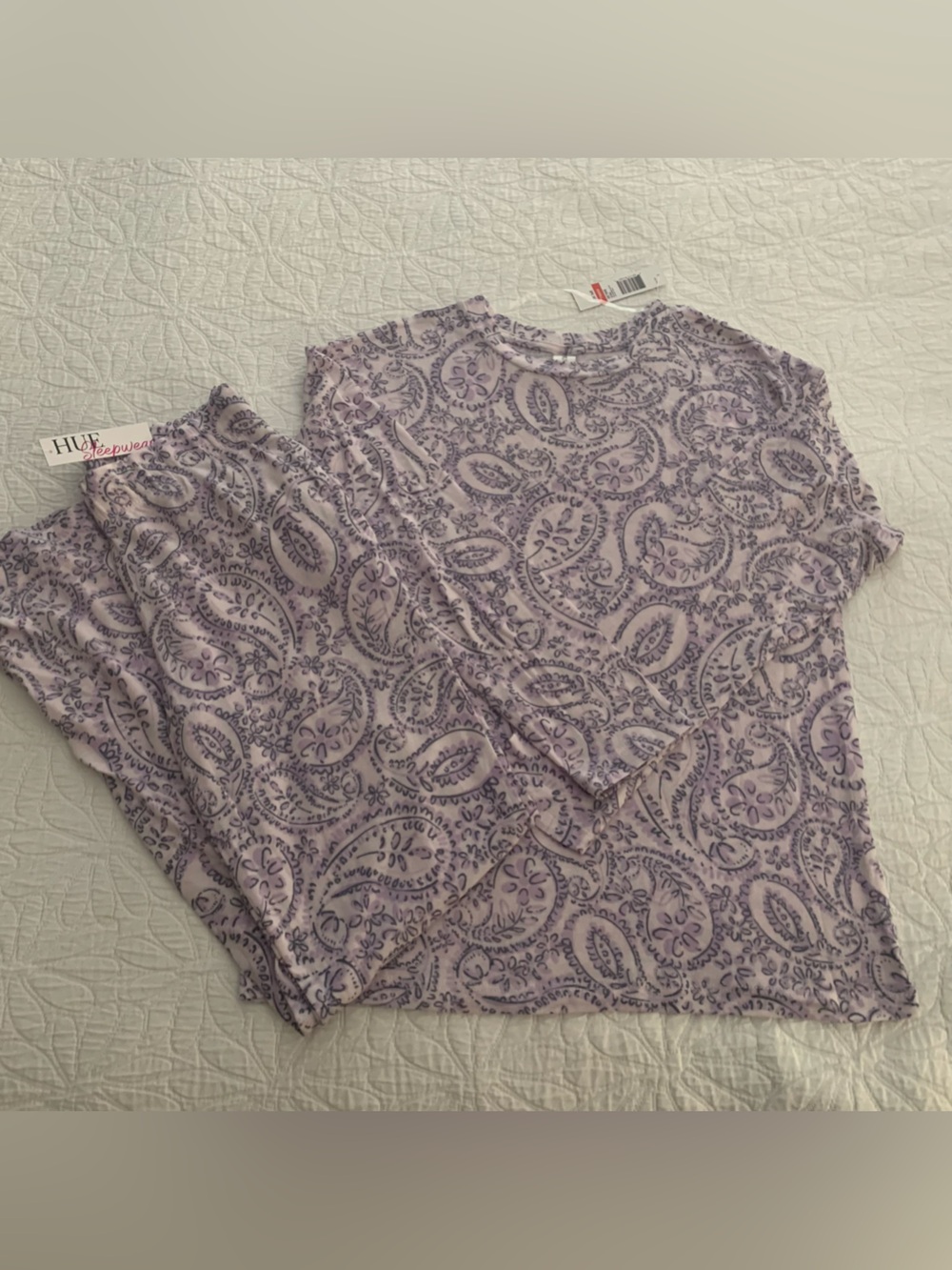 HUE NWT XS 2pc. Lavender Paisley Long-Sleeve Top & Pants Sleepwear Pajama Set.